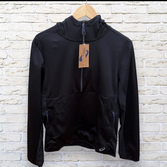 Asics Other - NWT ASICS Mens Knit Grid FLC QTR Zip Pullover Hoodie - Black Size Small